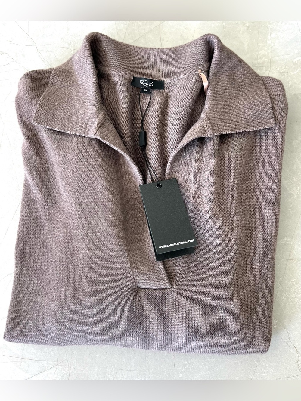RAILS Herrington Melange Herringbone Polo Sweater Rich Brown Pullover Sz XL NWT